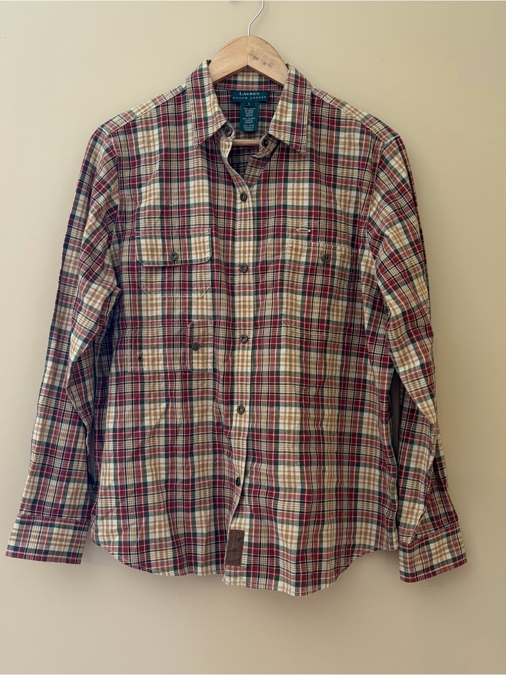 Lauren Ralph Lauren Women’s Vintage Snap Button Long Sleeve Plaid Shirt Size L